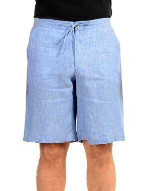 Malo Men's Blue 100% Linen Bermuda Shorts US 32 IT 48